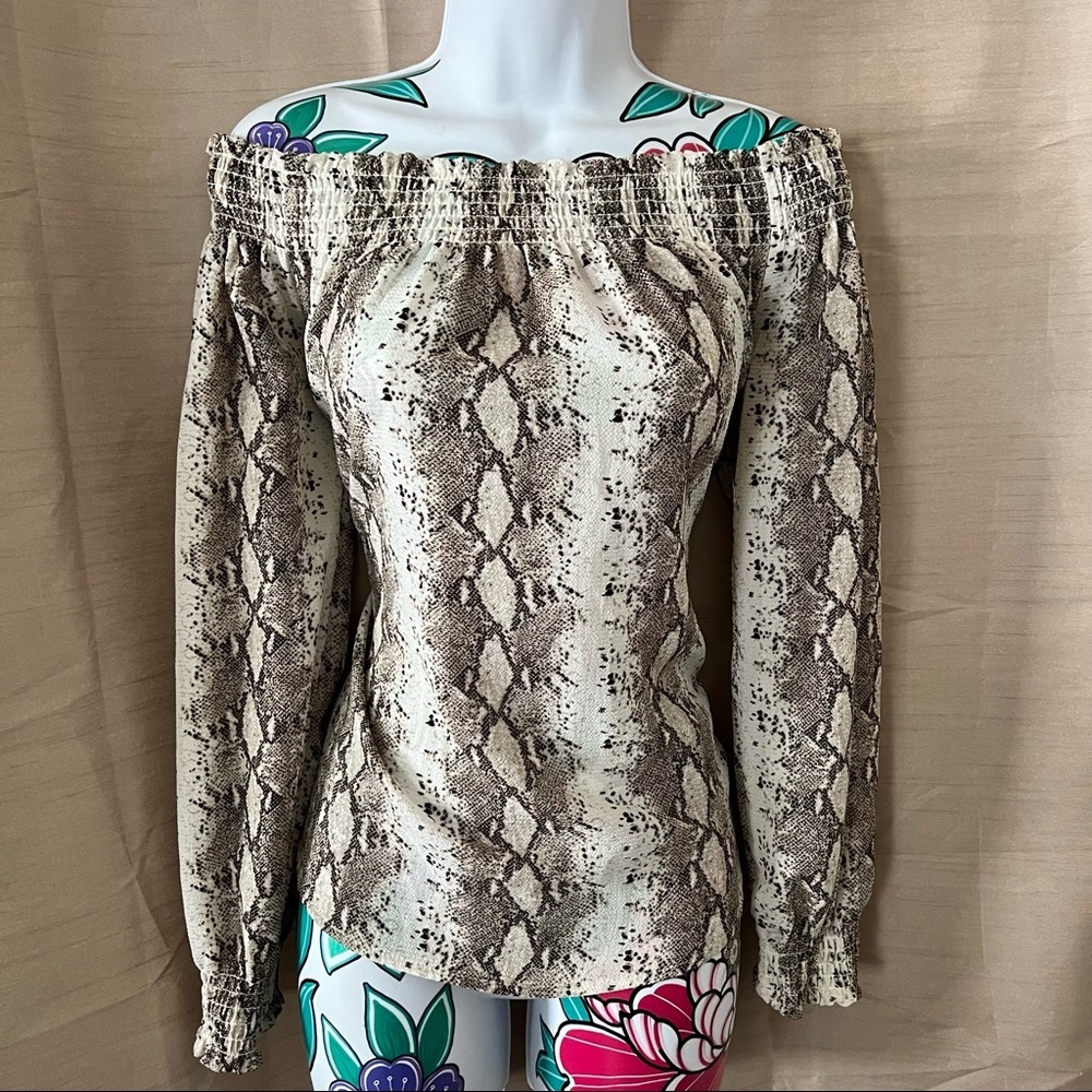 Rue 21 Off Shoulder Long Sleeve Snake Print Blouse
